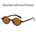 Occhiali da sole retrò rotondi nero lucido e oro con lenti marroni unisex - Nero Lucido Montatura Oro Lenti Tè