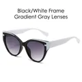 Cat eye sunglasses in high-contrast black and white frames with gradient grey lenses - Black White Frame Gradient Grey Lens
