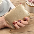 Champagne gold lychee textured PU leather zipper card holder wallet for women - Gold