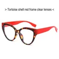 Cat eye sunglasses featuring tortoiseshell frame with red temples and clear lenses - Tortoiseshell & Red Frame Clear Lens