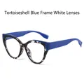 Cat eye sunglasses in tortoiseshell blue color with clear lenses for a trendy slim look - Tortoiseshell & Blue Frame Clear Lens