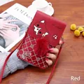 Bolso bandolera vertical rojo de cuero PU con diseño de zorro y colgante de pompón - Rojo