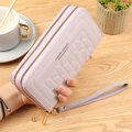 Light purple long double-zipper wallet with fan-shaped embroidery and wrist strap - Light Purple