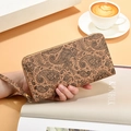 Portafoglio lungo in sughero con stampa paisley nera, cerniera e cinturino da polso arancio - N. 12 Paisley Vintage (N. 12)