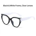 Fashion cat-eye sunglasses with contrast black and white frame and clear lenses - Black & White Splicing Clear Lens