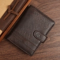 Brown vintage faux leather wallet for men with textured finish and snap button closure - Coffee