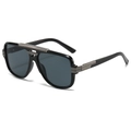 Retro square oversized sunglasses with double-bridge black frames and metal accents - Black Frame Black Grey Lens