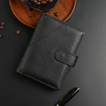 Portefeuille professionnel en cuir noir grainé avec boucle magnétique et lignes gaufrées - Noir
