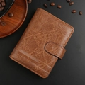 Brown vintage trifold leather wallet with snap closure and retro textured finish - Brown
