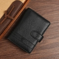 Cartera de negocios vertical en cuero PU negro con grano litchi y cierre de hebilla - Negro