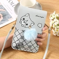 Light blue faux leather mini crossbody phone bag with cute cartoon cat and pompom detail - Light Blue