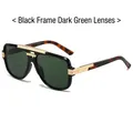 Lunettes de soleil rétro avec monture noire, verres vert foncé et branches en écaille - Monture Noire Verres Vert Foncé