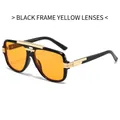 Lunettes aviateur carrées rétro avec monture noire, verres jaunes et détails dorés - Monture Noire Verres Jaunes