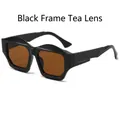 Gafas de sol negras poligonales irregulares con lentes de té en diseño geométrico moderno - Montura Negra Lentes de Té