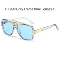 Modern square pilot sunglasses with transparent grey frames and light blue lenses - Transparent Grey Frame Blue Lens