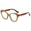 Occhiali da sole cat eye con montatura verde oliva e stanghette tartarugate - Montatura Verde Traslucida Lenti Trasparenti