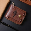 Vintage braune Ledergeldbörse für Herren mit Reißverschluss und goldenem Sternknopf - Dunkelbraun