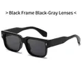 Square frame sunglasses in black with grey lenses for high-fashion street style look - Black Frame Black Grey Lens
