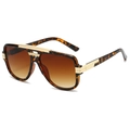 Vintage tortoiseshell square sunglasses with gold metal accents and brown gradient lenses - Leopard Frame Gradient Brown Lens
