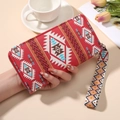 Rode Boheemse canvas polsband portemonnee met geometrische patronen en ritssluiting - Rood