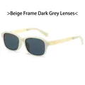 Fashionable square sunglasses with cream frames, dark grey lenses, and gold metal temples - Off-White Frame Grey Lens