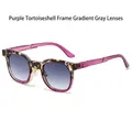 Fashionable purple tortoise frame sunglasses with gradient grey lenses for men and women - Purple Leopard Frame Gradient Gray Lens