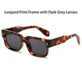 Retro square leopard print frame sunglasses with dark gray lenses and gold rivets - Leopard Frame Black Grey Lens