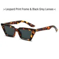 Retro leopard print cat eye sunglasses with dark grey lenses and gold metal rivets - Regular / Leopard Frame Black Grey Lens