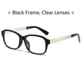 Classic black full-rim square sunglasses with light gold metal stripe temple details - Black Frame Clear Lenses
