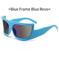Lunettes de soleil punk futuristes avec monture bleu ciel et verres miroirs bleus - Monture Bleue Verres Miroir Bleus