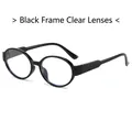 Oval retro sunglasses with black frames and transparent white lenses in a gold-plated style - Regular / Standard Black Frame Clear Lenses