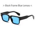 Retro square sunglasses featuring thick black frames and transparent blue lenses - Black Frame Blue Lens