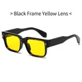 Square black frame sunglasses with yellow transparent lenses and metal diamond accents - Black Frame Yellow Lens