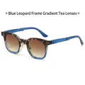 Retro sunglasses with blue tortoiseshell frames and gradient brown lenses - Blue Leopard Frame Gradient Tea Lens
