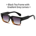 Square tea-brown sunglasses with gradient grey lenses and golden arrow metal accents - Black Tea Frame Gradient Grey Lens