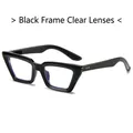 Lunettes œil-de-chat rétro noires avec verres anti-lumière bleue et rivets dorés - Standard / Monture noire standard verres transparents