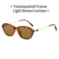 Gafas de sol retro cat-eye con montura de carey, lentes marrón claro y varillas doradas - Marco de Leopardo Lentes de Té Degradados
