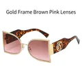 Chic oversized gold metal sunglasses with gradient tea pink lenses and tortoiseshell arms - Regular / Standard Gold Frame with Tea Pink Lenses