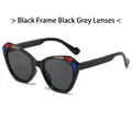 Cat-eye sunglasses featuring black frames with geometric color-block trim and dark grey lenses - Regular / Standard Black Frame with Black-Gray Lenses