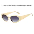 Gafas de sol ovaladas chic con montura de metal dorado y lentes de color gris degradado - Montura Dorada Lente Degradado Gris