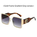 Gold metal square sunglasses with gradient grey lenses and tortoiseshell temples - Gold Frame Gradient Grey Lens