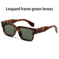 Retro square sunglasses featuring leopard print frame and dark green lenses - Tortoise Frame Green Lens