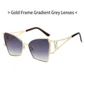 Gafas de sol cat-eye con montura de metal dorado, pedrería brillante y lentes degradados - Montura Dorada Lentes Degradadas Grises