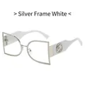 Fashion silver metal semi-rimless sunglasses with clear lenses and white temples - Regular / Standard Silver Frame with Clear Lenses