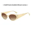Gafas de sol ovaladas ojo de gato con montura dorada y lentes degradadas marrón retro - Marco Dorado Lente Té Degradado