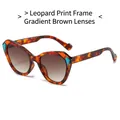 Cat eye leopard print sunglasses with gradient tea lenses and colorful geometric accents - Regular / Standard (Incl. 13% VAT) Leopard Print Frame Gradient Amber Lenses