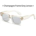 Square champagne frame sunglasses with gray lenses for a vintage street style look - Champagne Frame Grey Lens