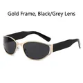 Futuristic oval sunglasses featuring a gold metal frame with dark grey tinted lenses - Gold Frame Black Grey