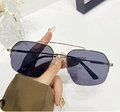 Modern double bridge sunglasses with golden metal frame and grey hexagonal lenses - Regular / Gold Frame Black Grey