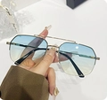 Modern geometric sunglasses with gold metal double bridge and blue gradient lenses - Regular / Gold Frame Blue Yellow Gradient Lens